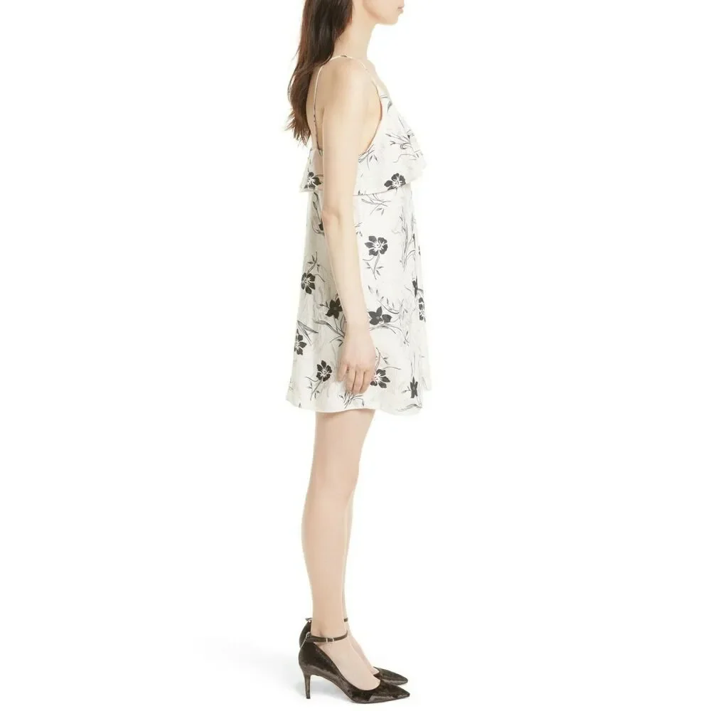 ALICE + OLIVIA Bess floral print ruffle slinky slip dress cream black Size M NEW